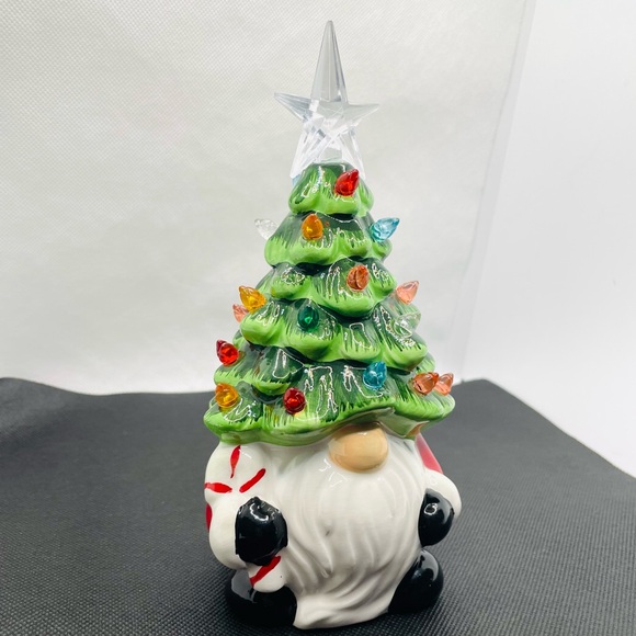 Merry Makers 8" Light-Up Ceramic Gnome Christmas Tree Multi Color Lights NIB - Picture 1 of 8